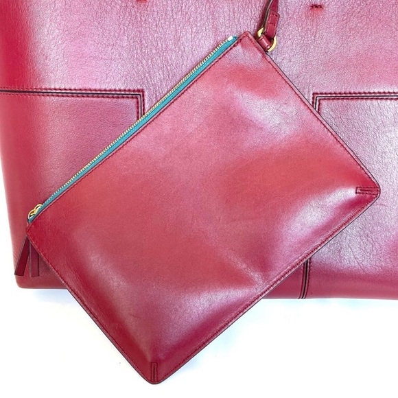 Tory Burch T Block Tote,”Imperial Garnet, with Leather Removable Pouch with logo - Picture 9 of 16